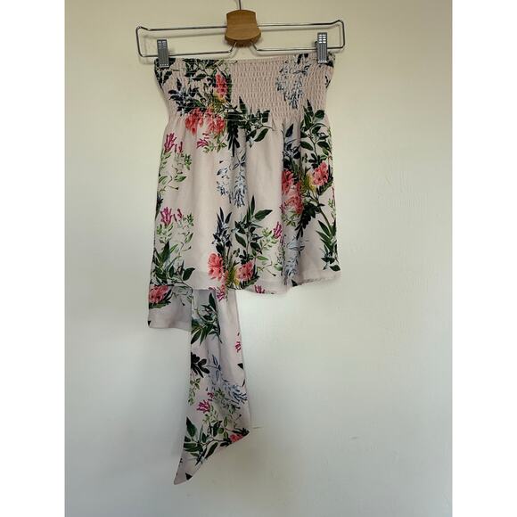 PARKER beige green pink floral smocked stretch tie waist portofino mini skirt - Picture 5 of 8